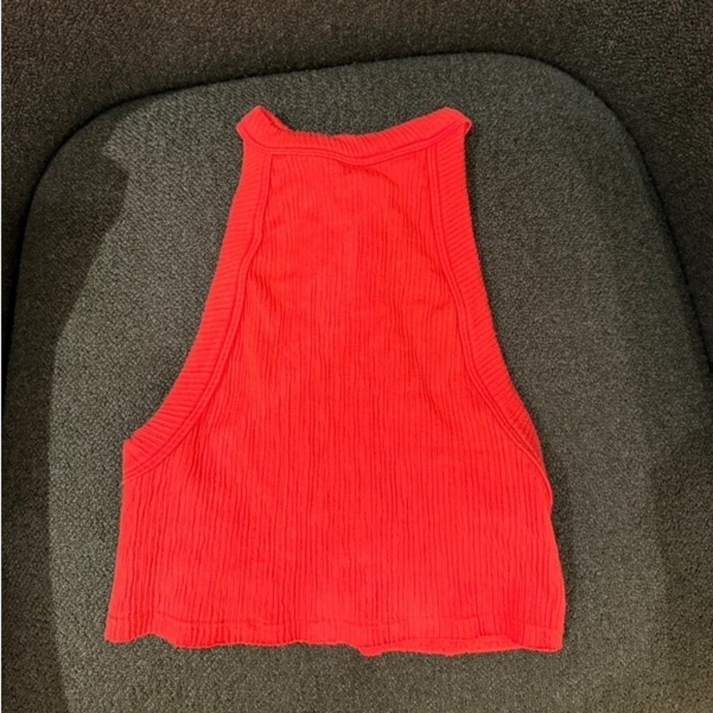 Red Ribbed Halter Crop Top - Women